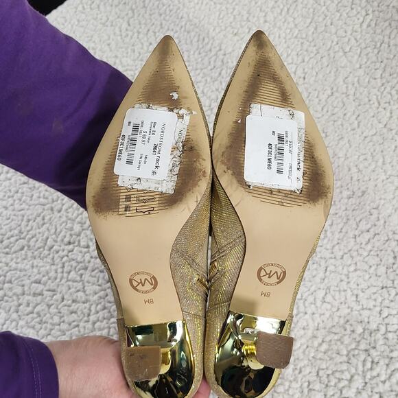 Michael Kors Clara Glitter Chain-Mesh Heeled Ankle Boot Gold size 8 - Picture 5 of 6